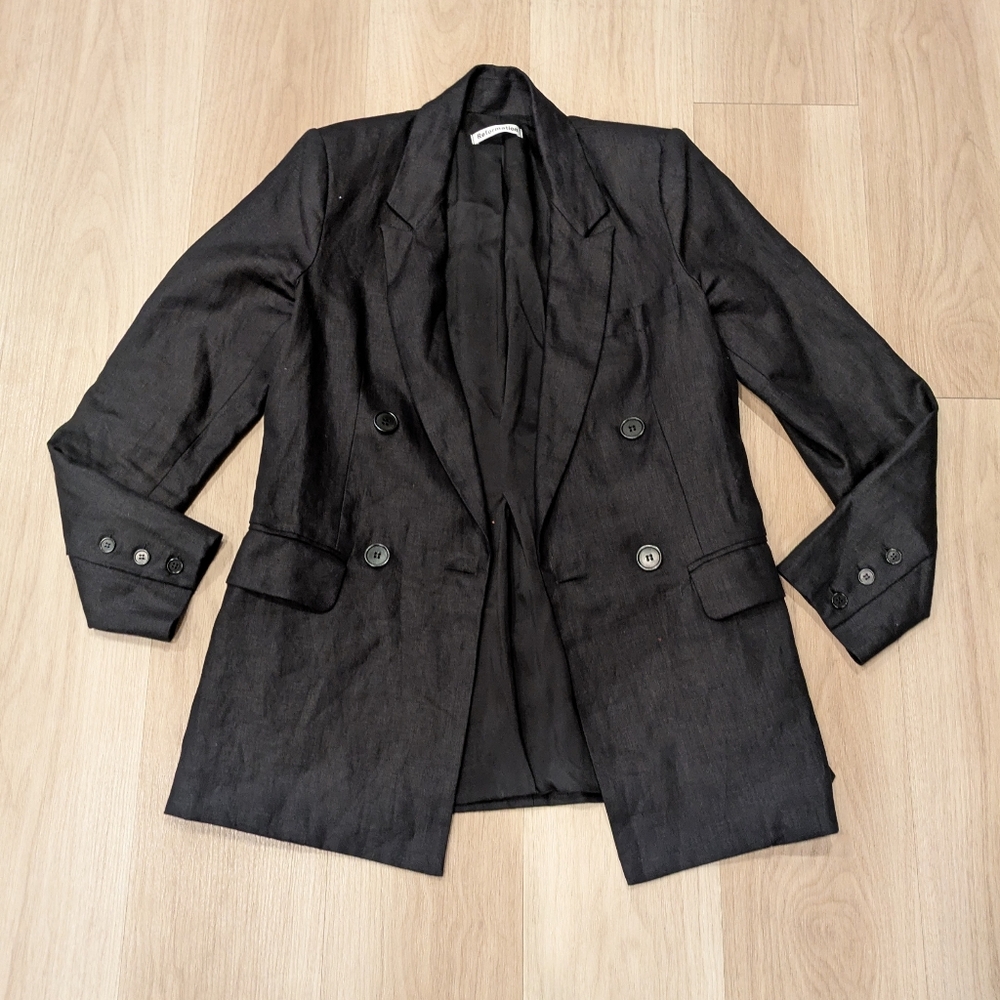 Reformation Linen Blazer Double Breast Size M Black - Picture 2 of 9